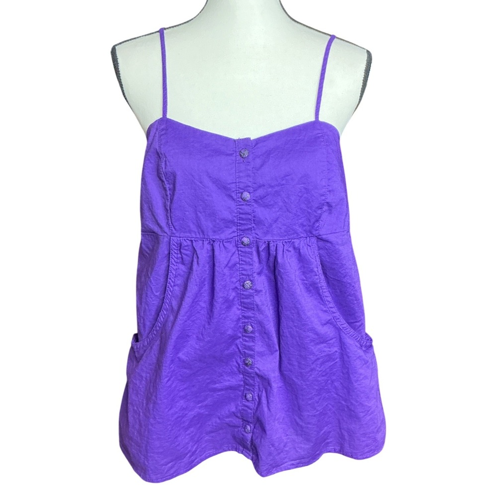 OP Purple Empire Waist Camisole Women XL Adjustable Straps Pockets Cotton Top